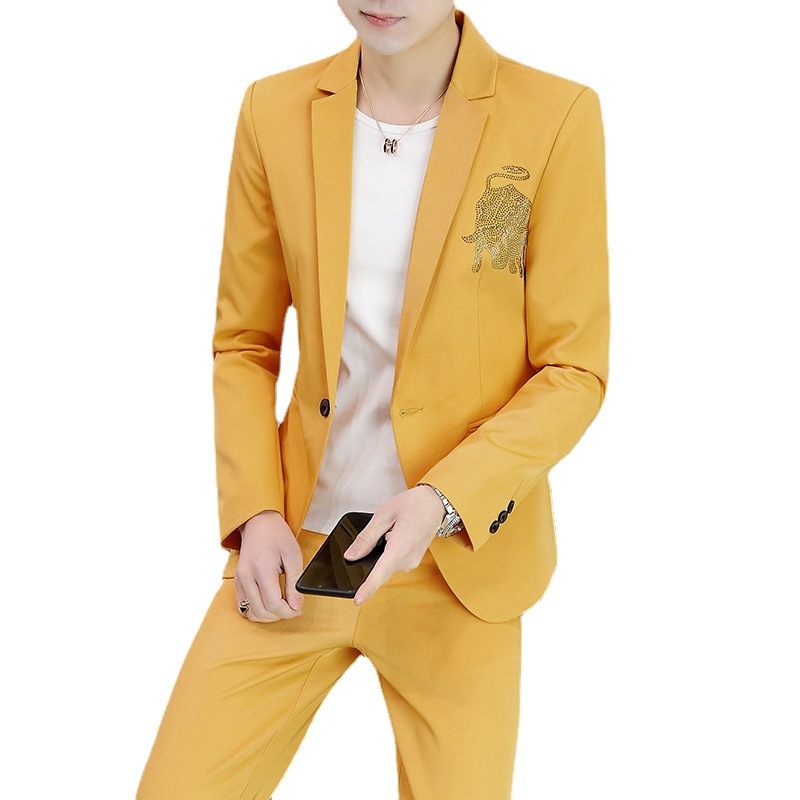 Nové Pánske Blejzre Slim Fit Trendy Single Row One Button Yellow