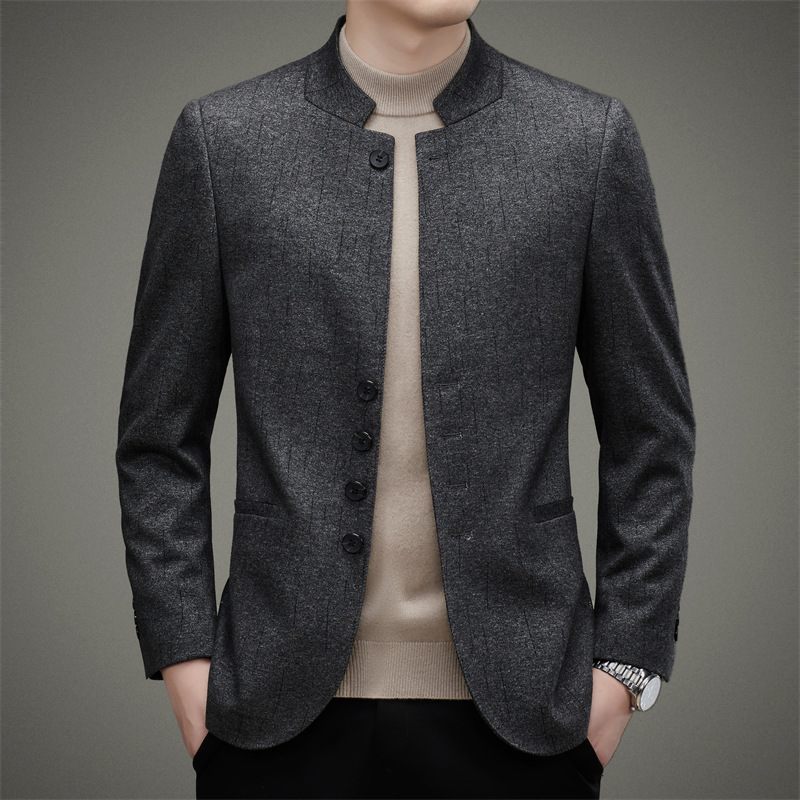 Pánske Blejzre Trend Cardigan Stand Golier Slim Single Breasted Three Buttons