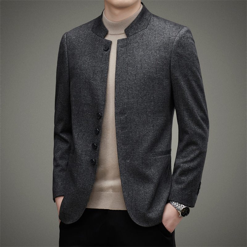 Pánske Blejzre Trend Cardigan Stand Golier Slim Single Breasted Three Buttons