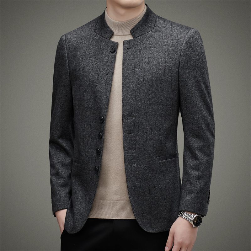 Pánske Blejzre Trend Cardigan Stand Golier Slim Single Breasted Three Buttons