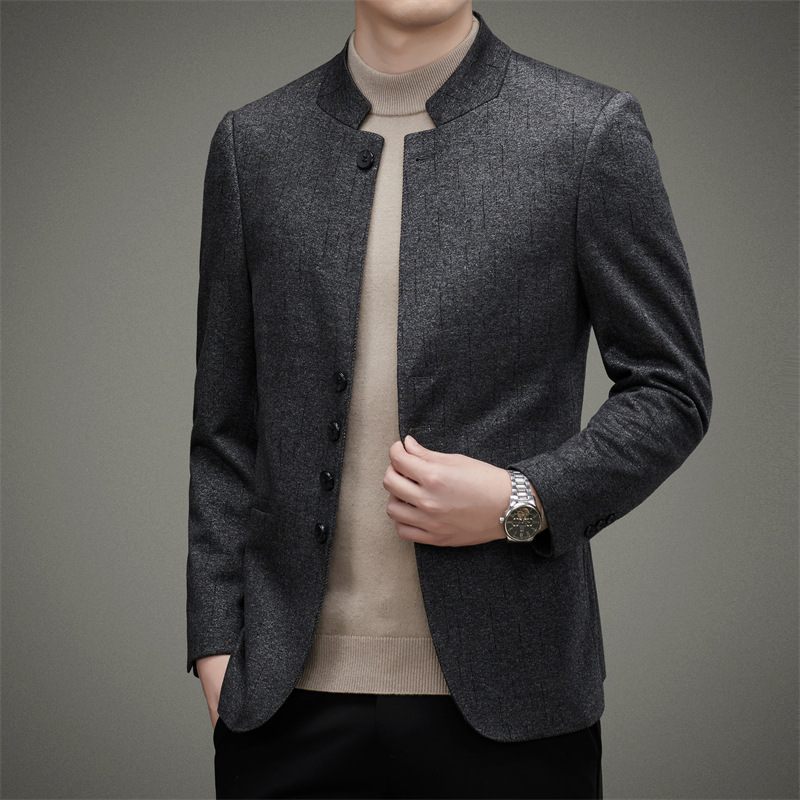 Pánske Blejzre Trend Cardigan Stand Golier Slim Single Breasted Three Buttons