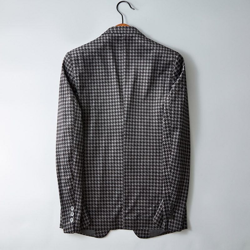 Pánske Saká Casual Business Gold Velvet Check Black