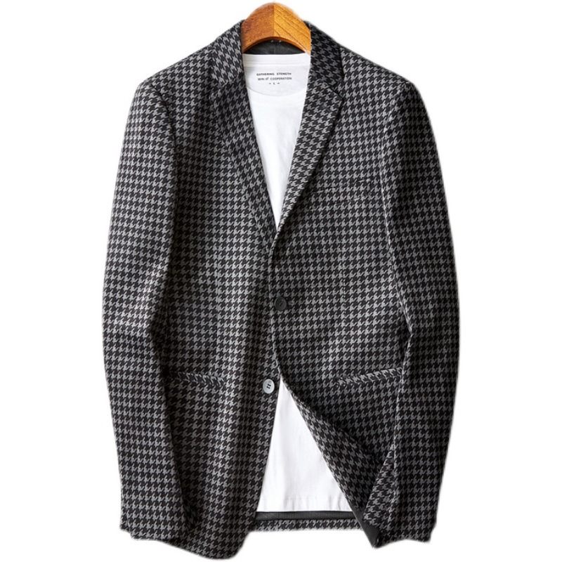 Pánske Saká Casual Business Gold Velvet Check Black