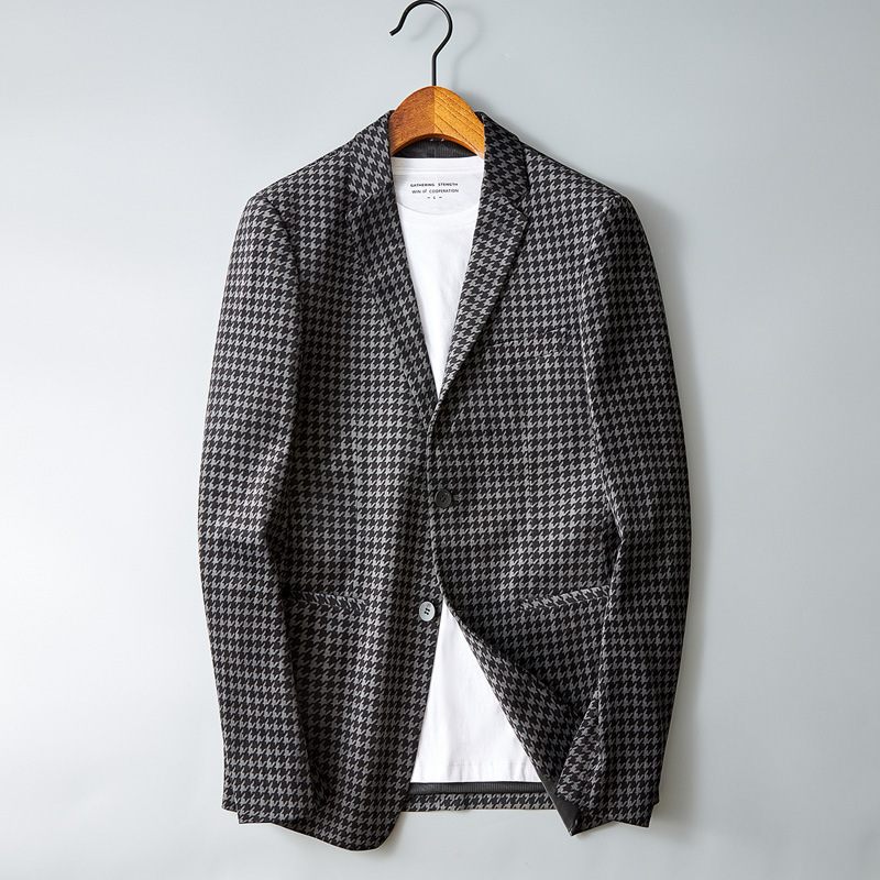 Pánske Saká Casual Business Gold Velvet Check Black