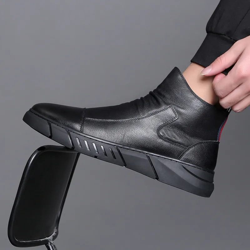 2023 Jeseň A Zima Nové Topánky Pánske Vysoké Kožené Čižmy Protišmykové Ležérne Šaty Módne Slip-on Trend