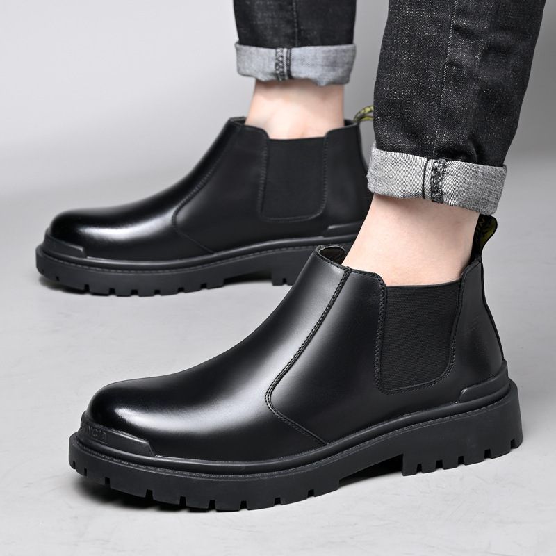 Chelsea Boots Jesenné Krátke Čižmy Trendy Pánske Čierne Mid-top Martin