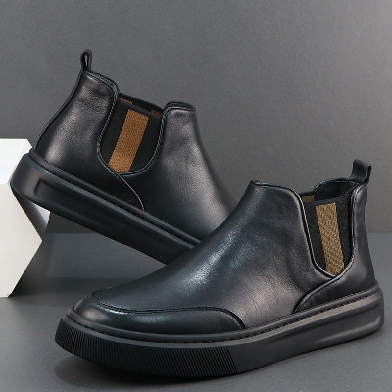 Chelsea Boots Pánske Priedušné Kožené Členkové Čižmy 2023 Jeseň A Zima Nové Zamatové Teplé Bavlnené Topánky Trendy Martin