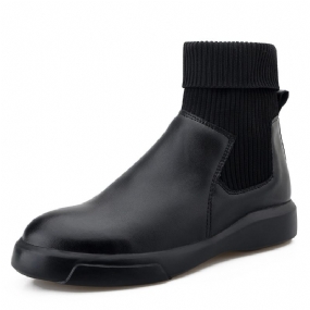 Pánske Čižmy Jesenné Nové Kožené Chelsea Boots Trendy Ponožky Členkové Čierne
