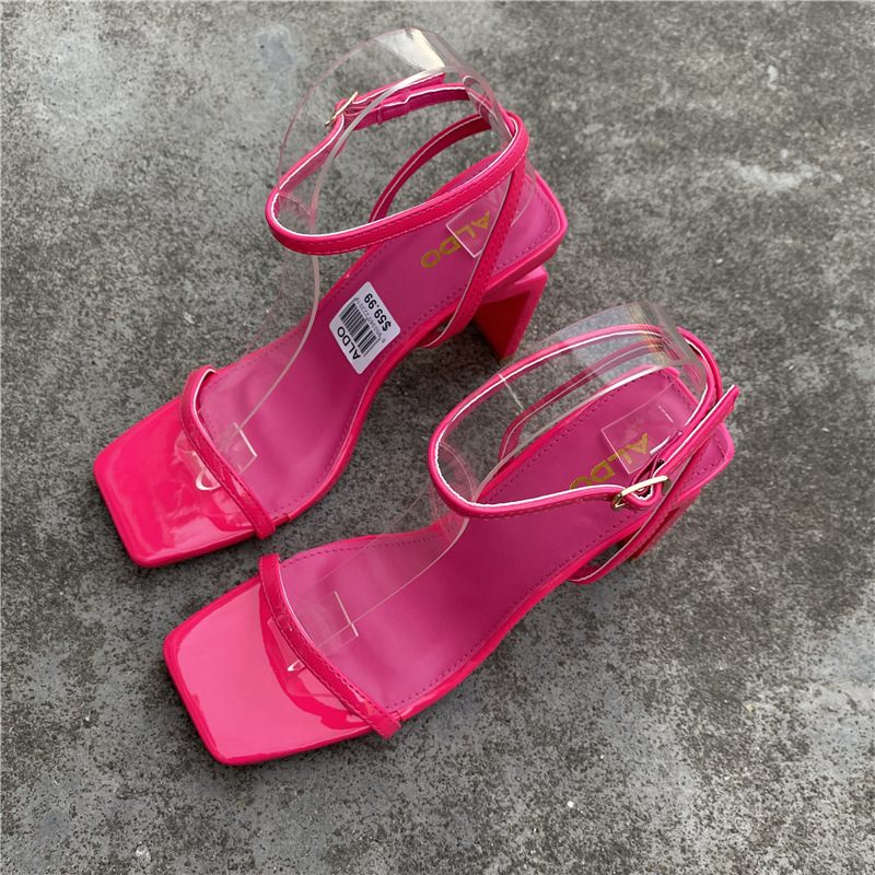 2023 Candy Color Štvorcový Podpätok Vysoký Dámske Módne Sandále Sexy Flats