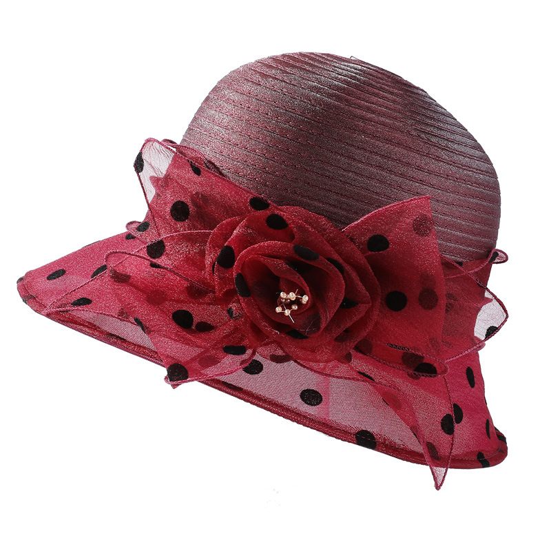 Polka Dot Kvetináč Klobúk Elegantný Široký Okraj Bucket Hat Mother Hat