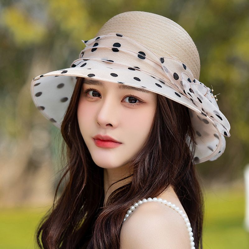 Polka Dot Kvetináč Klobúk Elegantný Široký Okraj Bucket Hat Mother Hat