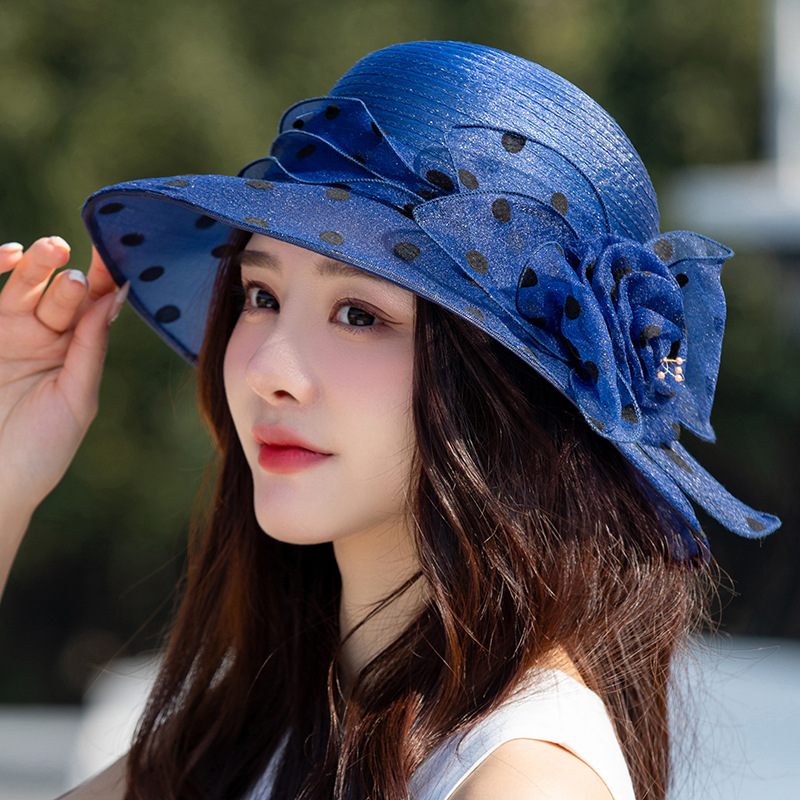 Polka Dot Kvetináč Klobúk Elegantný Široký Okraj Bucket Hat Mother Hat