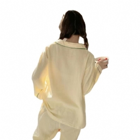 Bavlnené Dámske Pyžamo Jednofarebné Domáce Oblečenie S Dlhým Rukávom