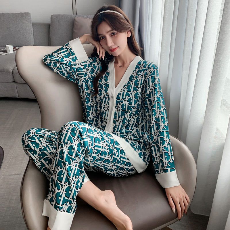 Dámske Pyžamá Retro Fashion Loungewear Set Cardigan S Dlhým Rukávom