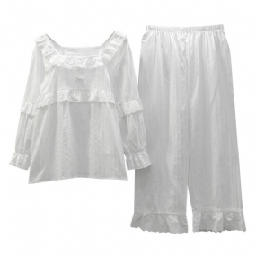 Dvojdielna Súprava Dámskeho Pyžama Sladkej Roztomilej Bielej Bavlny Na Domáce Oblečenie