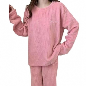 Pruhované Dámske Pyžamo Hrubý Koralový Fleecový Oblek Ležérne Domáce Oblečenie