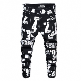 Muži Trend Letter Print Slim Fit Ležérne Džínsy S Malými Nohami