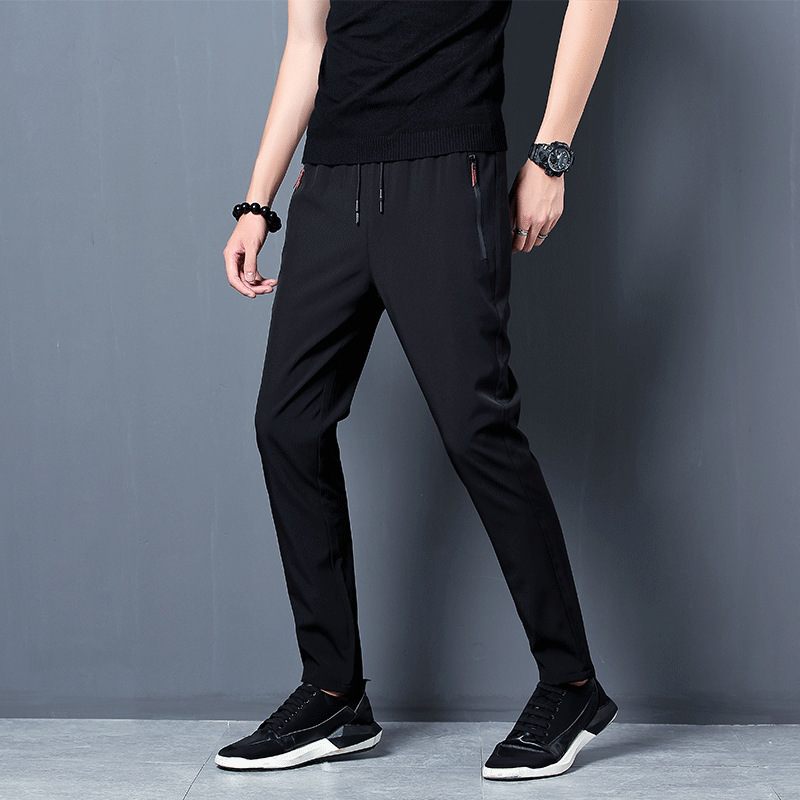 Nohavice Pánske Slim Fit Trendy Čierne Tepláky Voľné Malé Nohy Rovný Fit