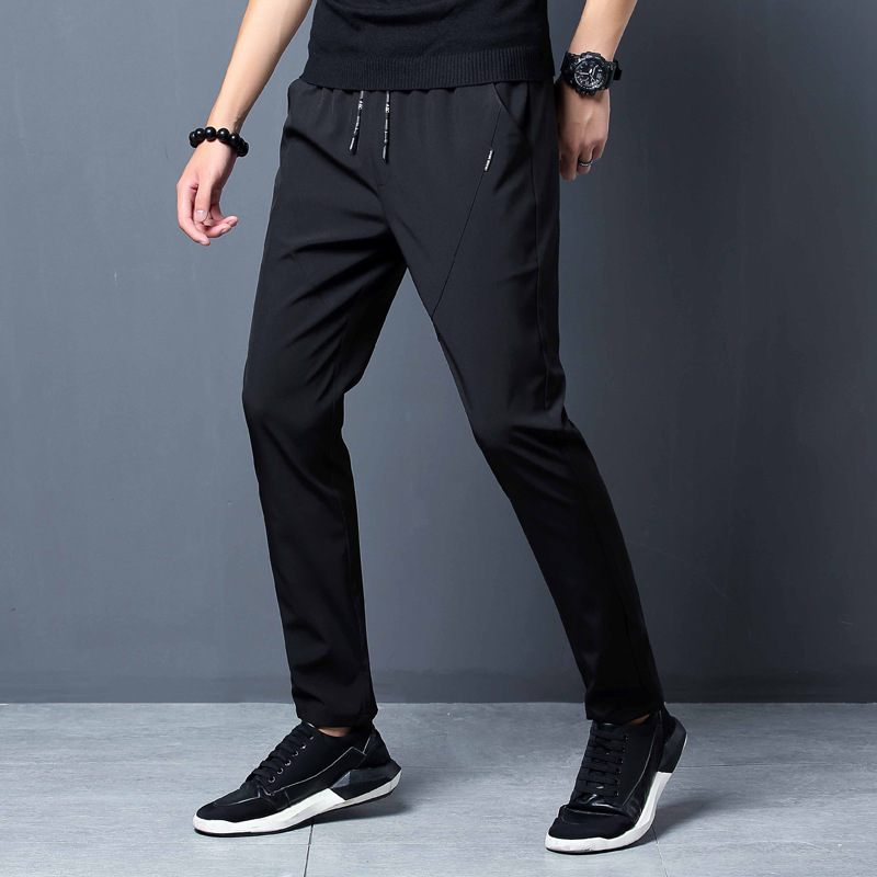 Nohavice Pánske Slim Fit Trendy Čierne Tepláky Voľné Malé Nohy Rovný Fit