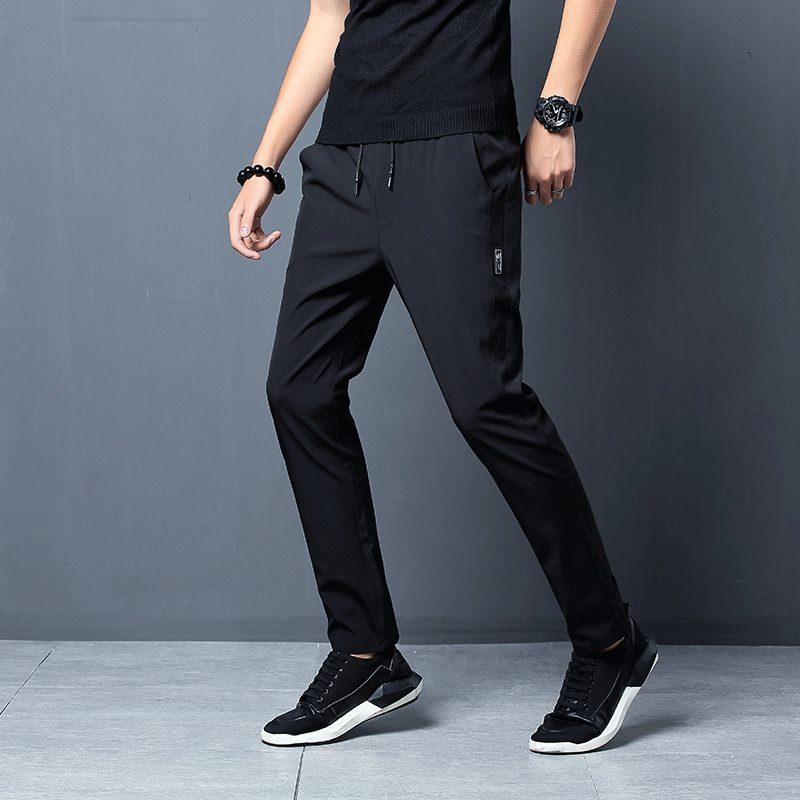 Nohavice Pánske Slim Fit Trendy Čierne Tepláky Voľné Malé Nohy Rovný Fit