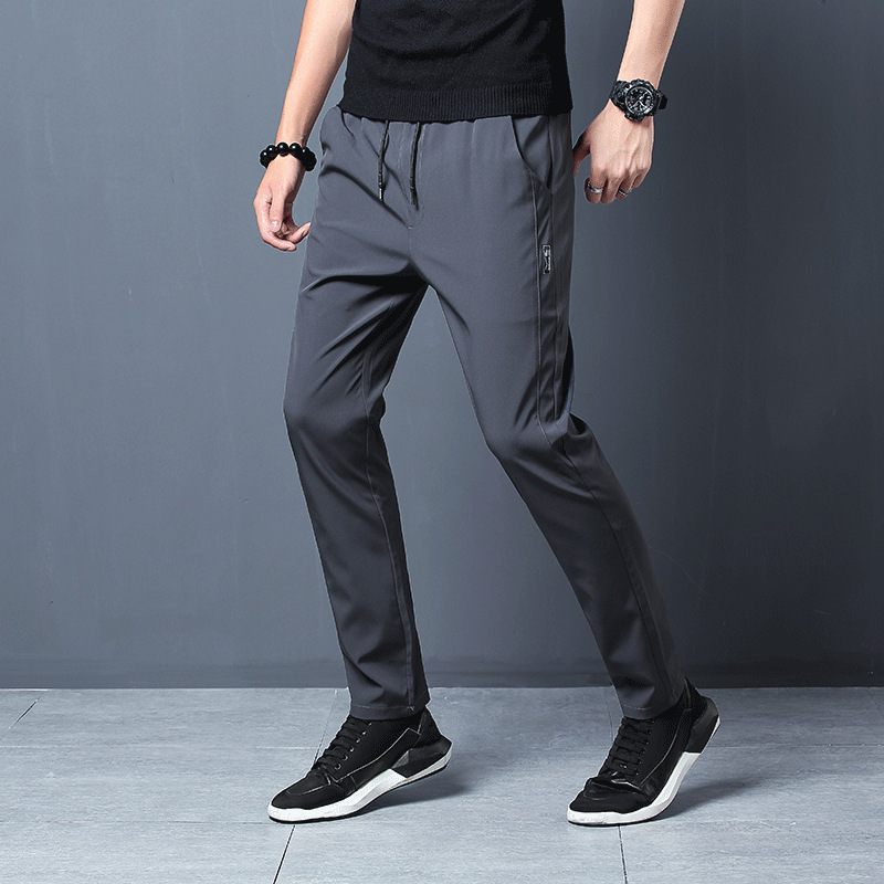 Nohavice Pánske Slim Fit Trendy Čierne Tepláky Voľné Malé Nohy Rovný Fit