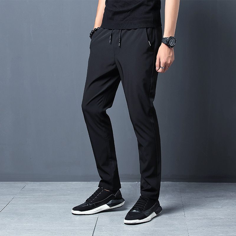 Nohavice Pánske Slim Fit Trendy Čierne Tepláky Voľné Malé Nohy Rovný Fit